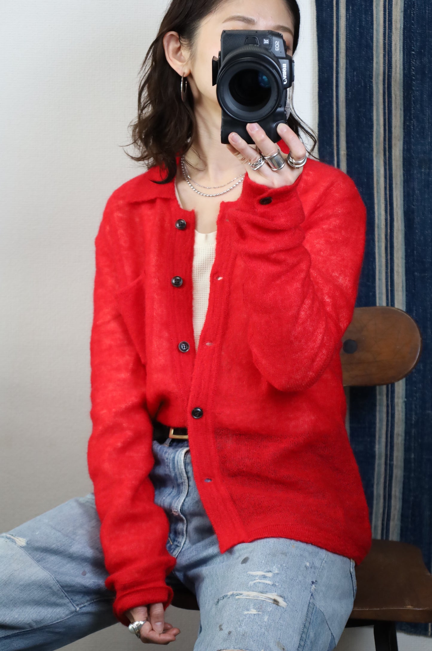 HOWIE polo knit cardigan (red)