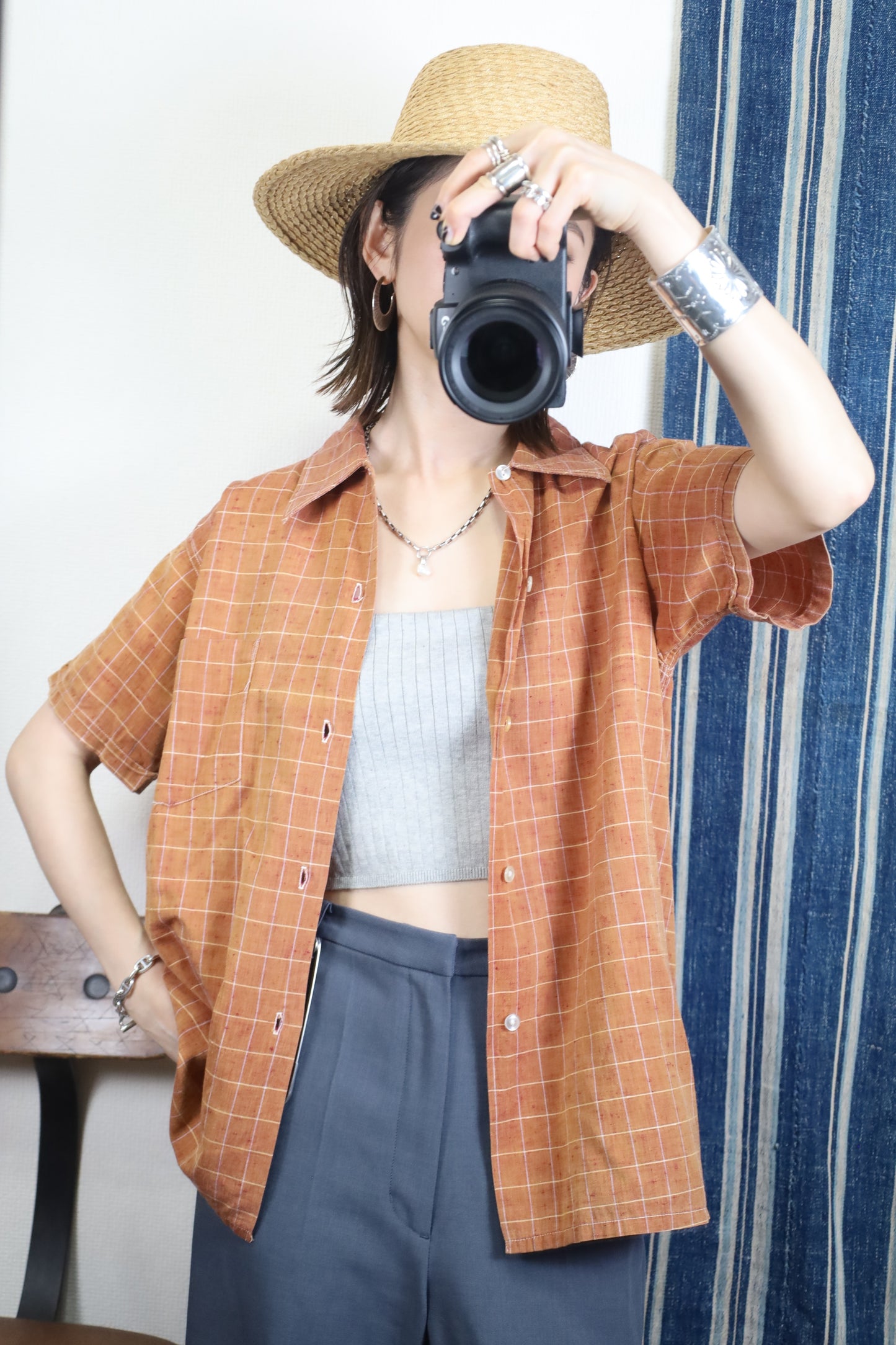 437 / 1950-60's Vintage BoReco Nep Fablic Check Shirt
