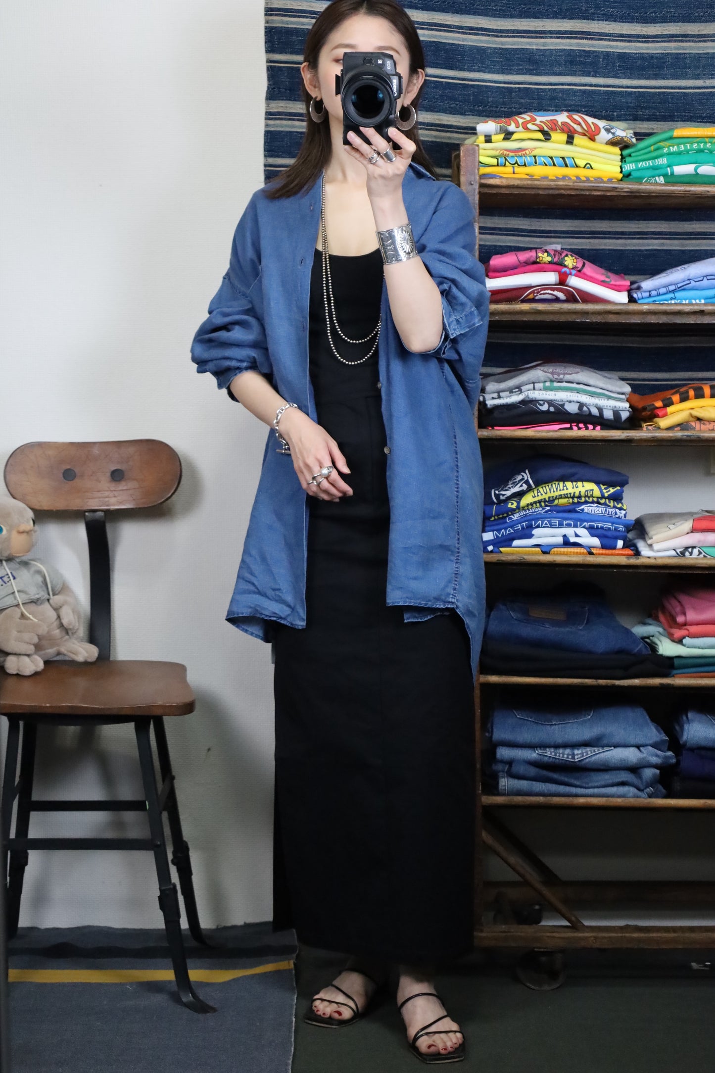 ★610 / 1990's COUNTRY ROAD Indigo dye Linen Shirt