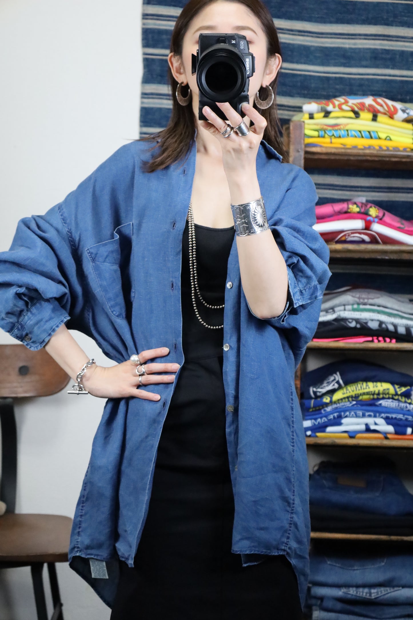 ★610 / 1990's COUNTRY ROAD Indigo dye Linen Shirt