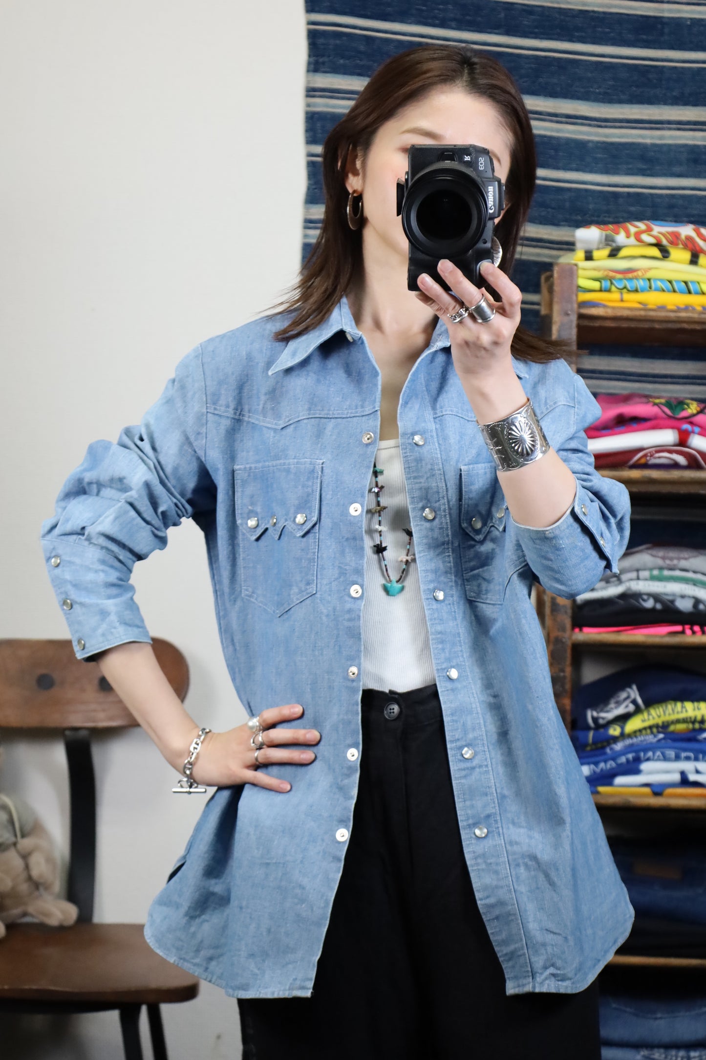 Z105 / 1960-70's Vintage Wrangler denim western shirt