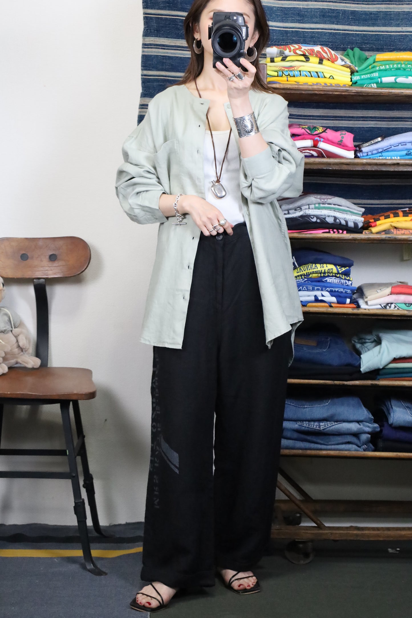 Z618 / 1990's GOOUCH no collar linen shirt