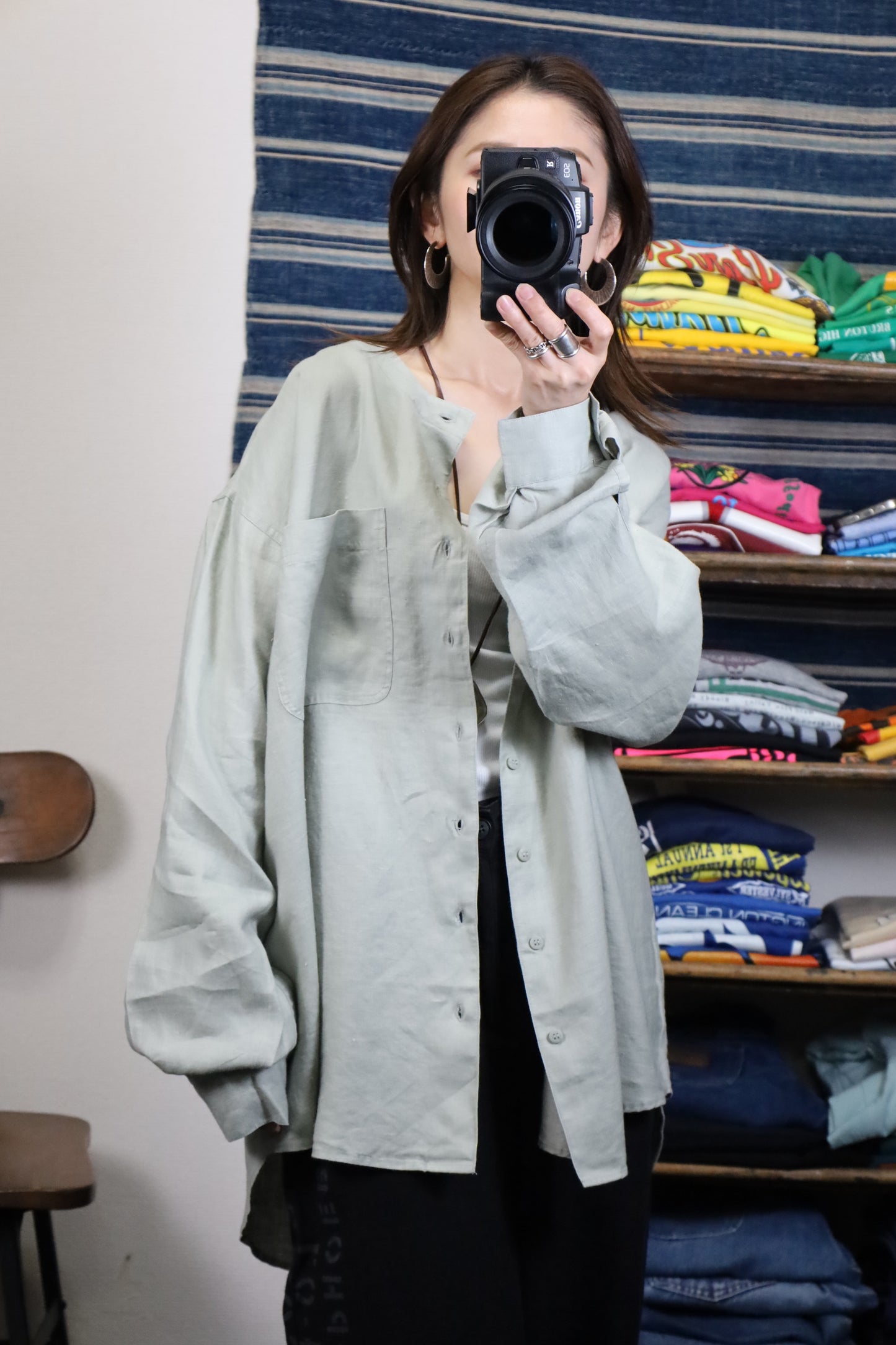 Z618 / 1990's GOOUCH no collar linen shirt