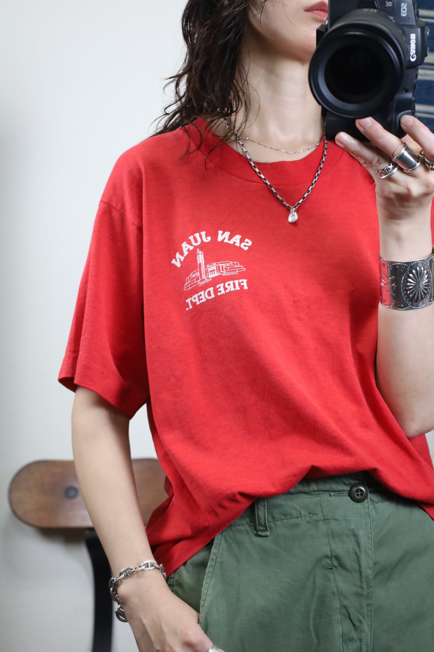 B517 / 1990's OLD UNKNOWN SAN JUAN FIRE DEPT Print T-Shirt