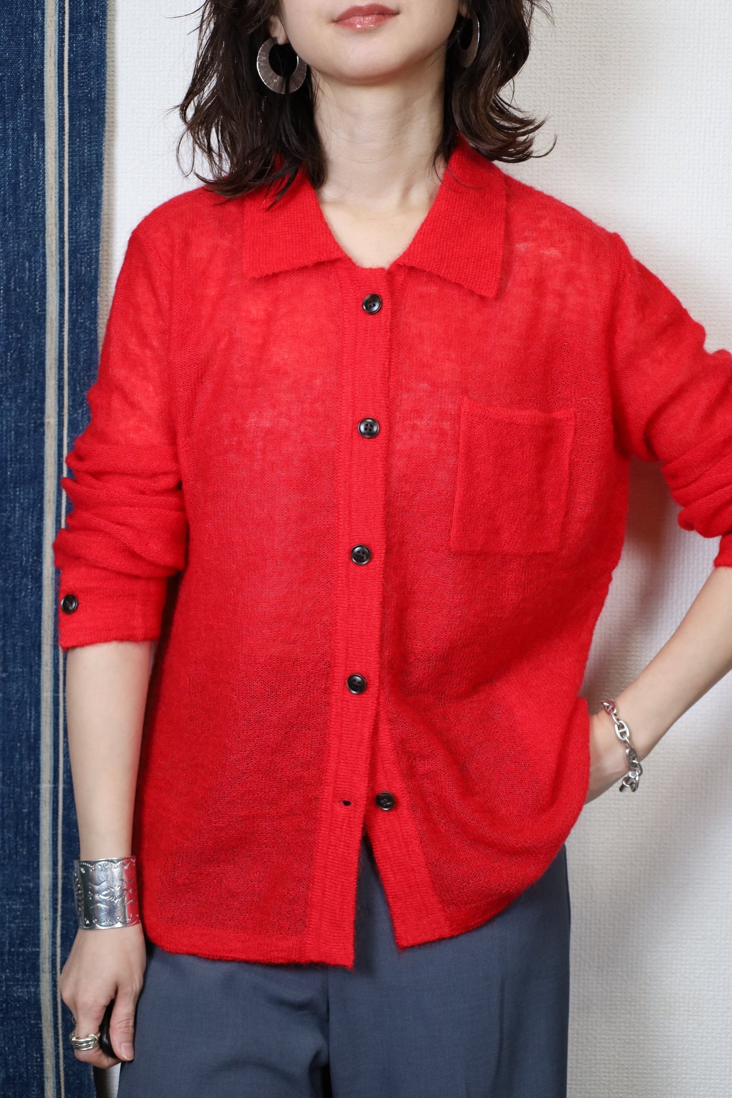 HOWIE polo knit cardigan (red)