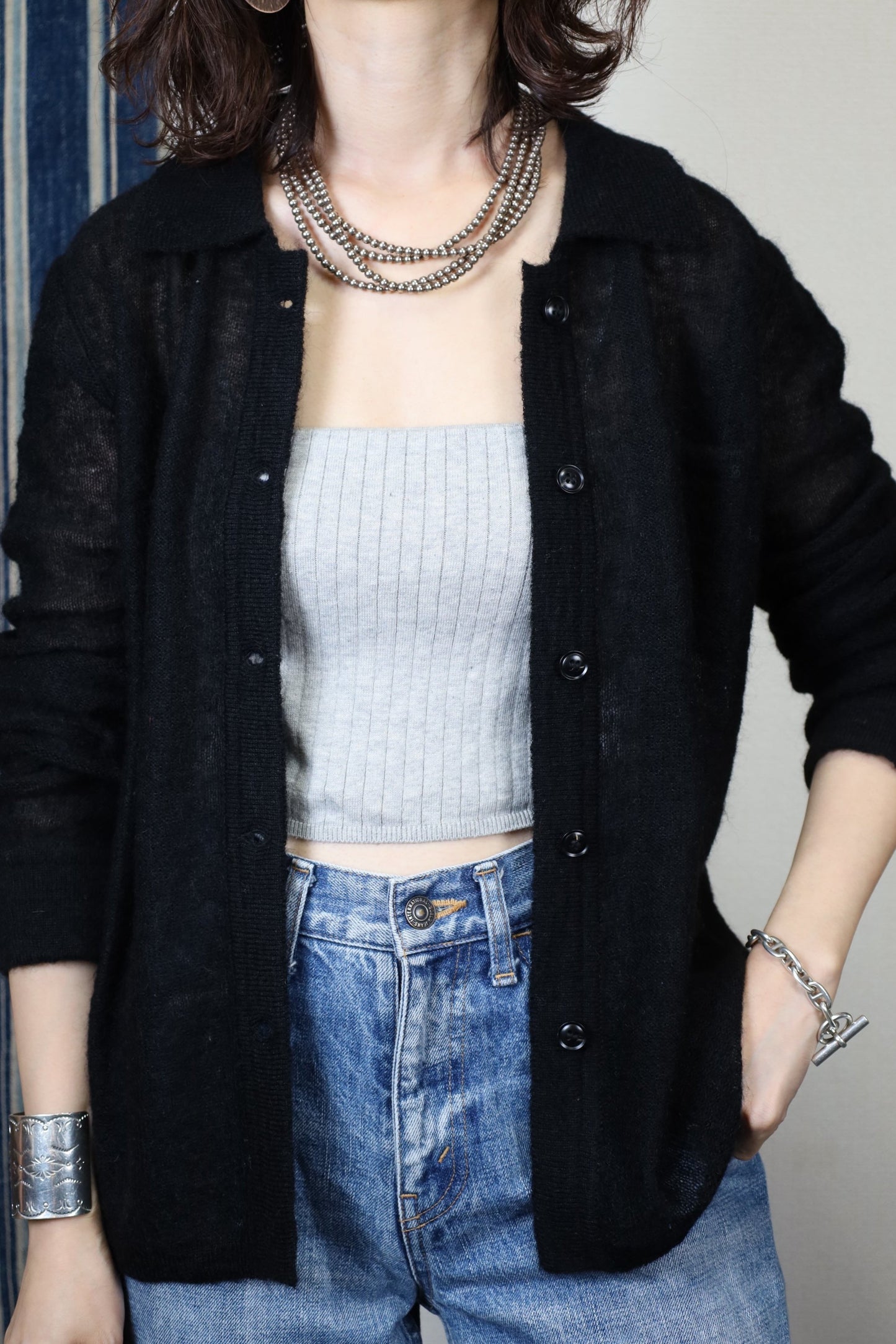 HOWIE polo knit cardigan (black)