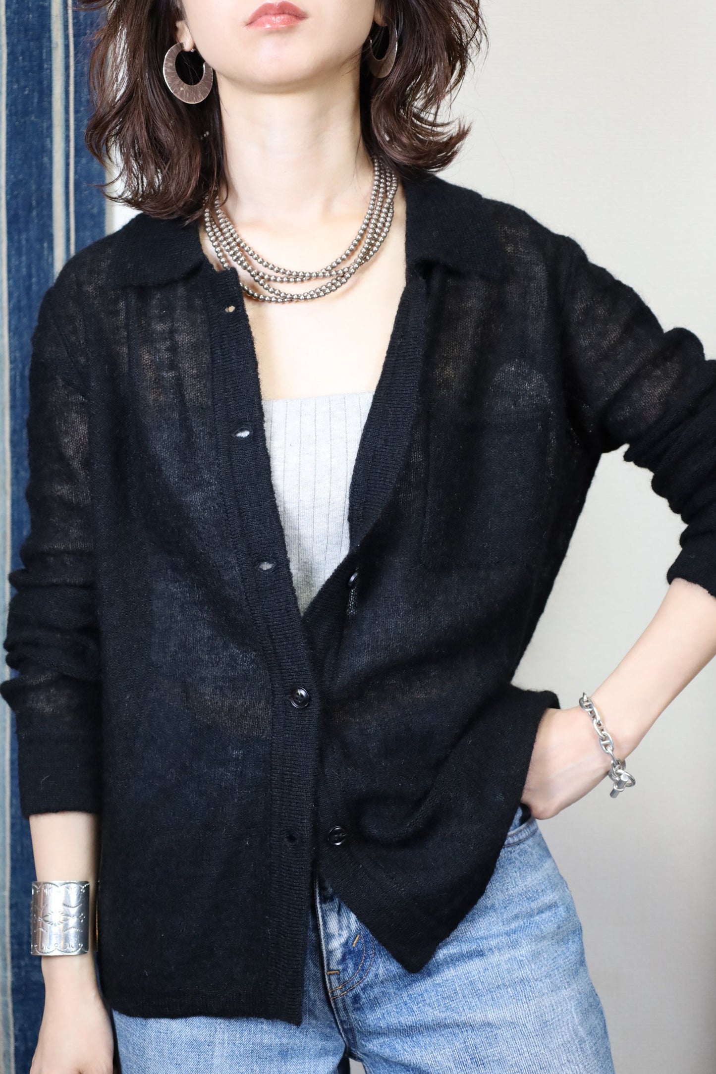 HOWIE polo knit cardigan (black)