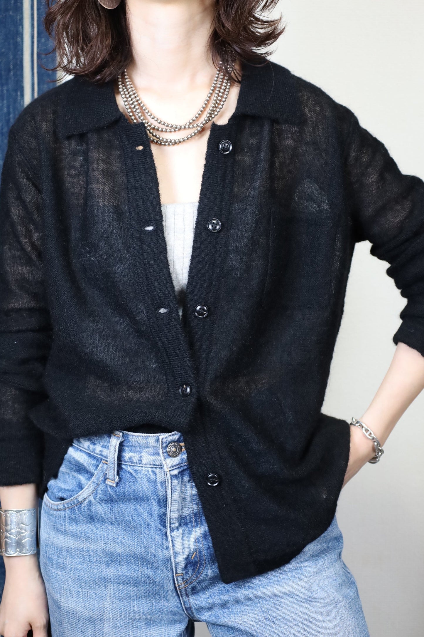 HOWIE polo knit cardigan (black)