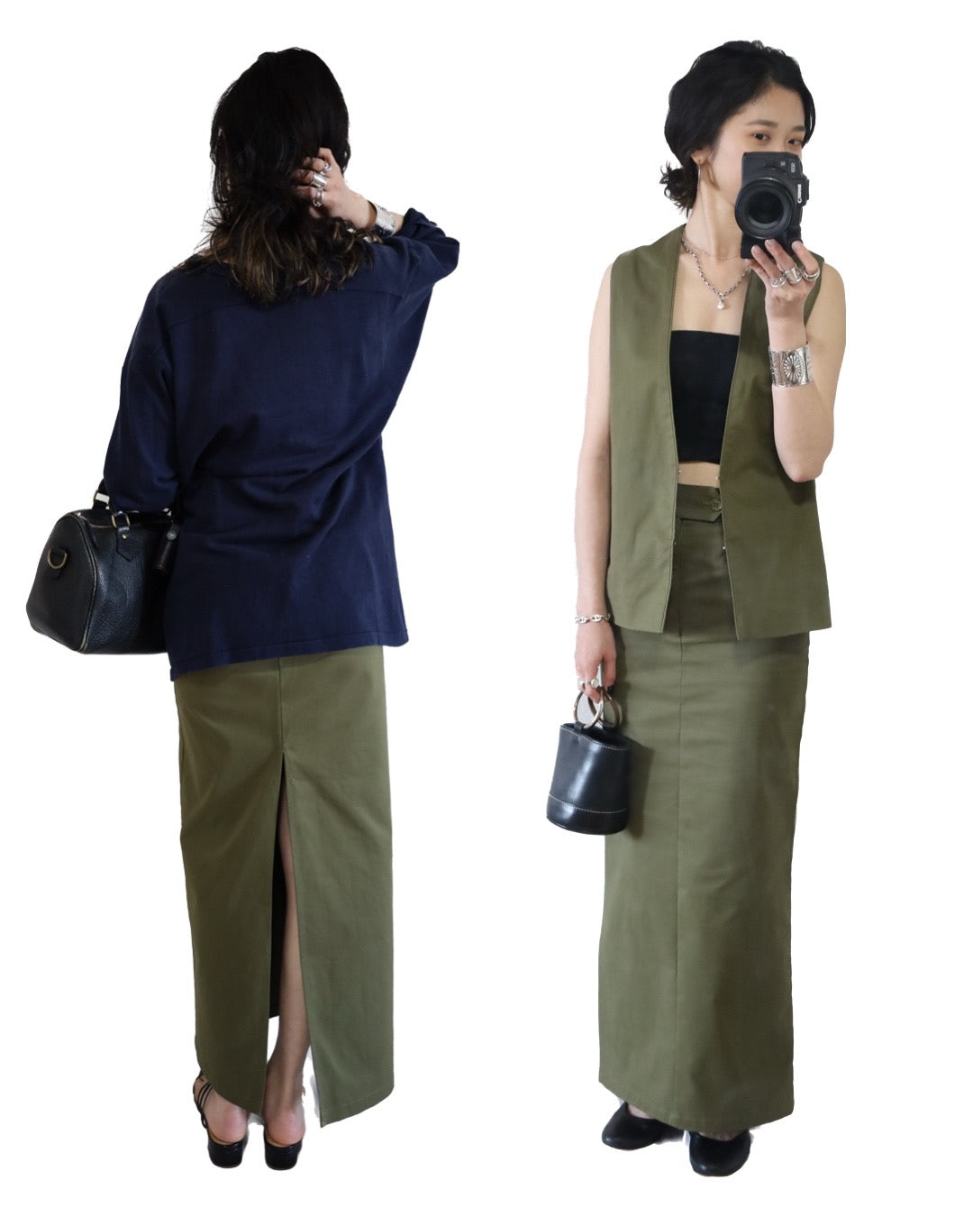 HOWIE SIDE SLIT SKIRT(Khaki)
