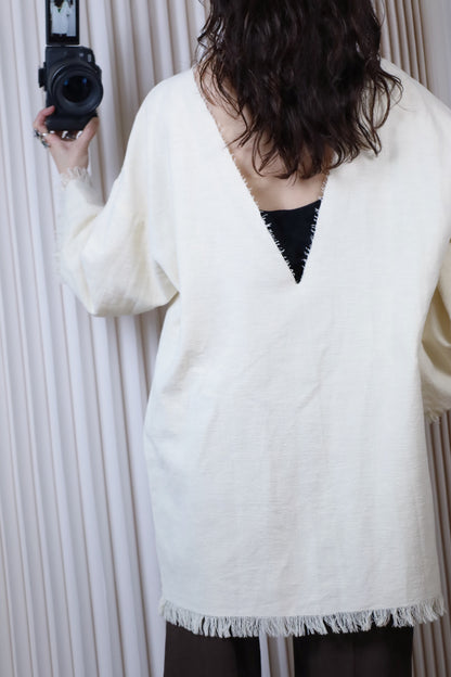 【4/22発送予定】HOWIE 2way Fringe Top (ecru)