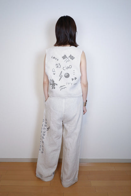 HOWIE embroidery linen vest (beige)