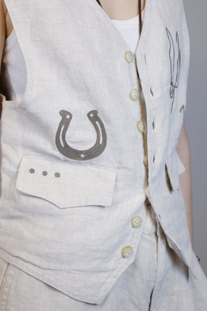 HOWIE embroidery linen vest (beige)