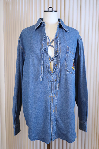 Z912 / 1990's THE Disney store remake lace up denim shirt