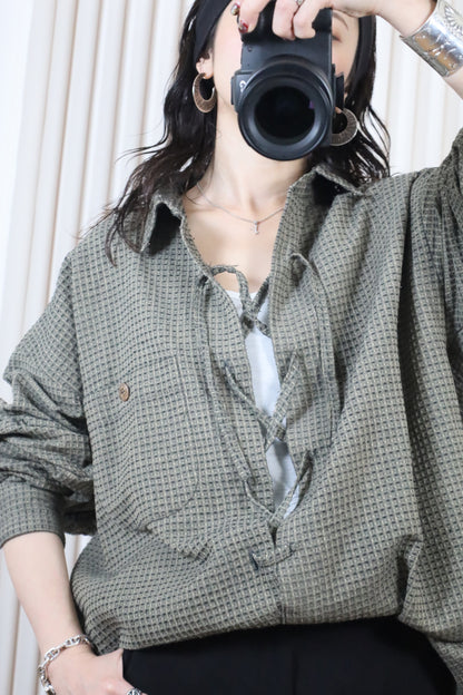 A715 / early 2000's SIGNUM remake lace up Design Shirt