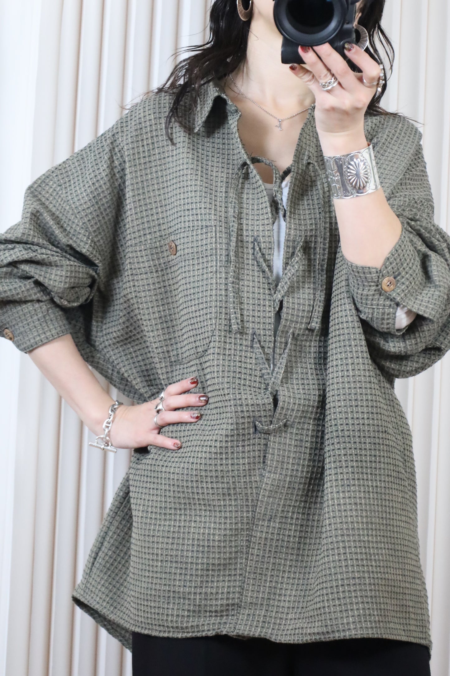 A715 / early 2000's SIGNUM remake lace up Design Shirt