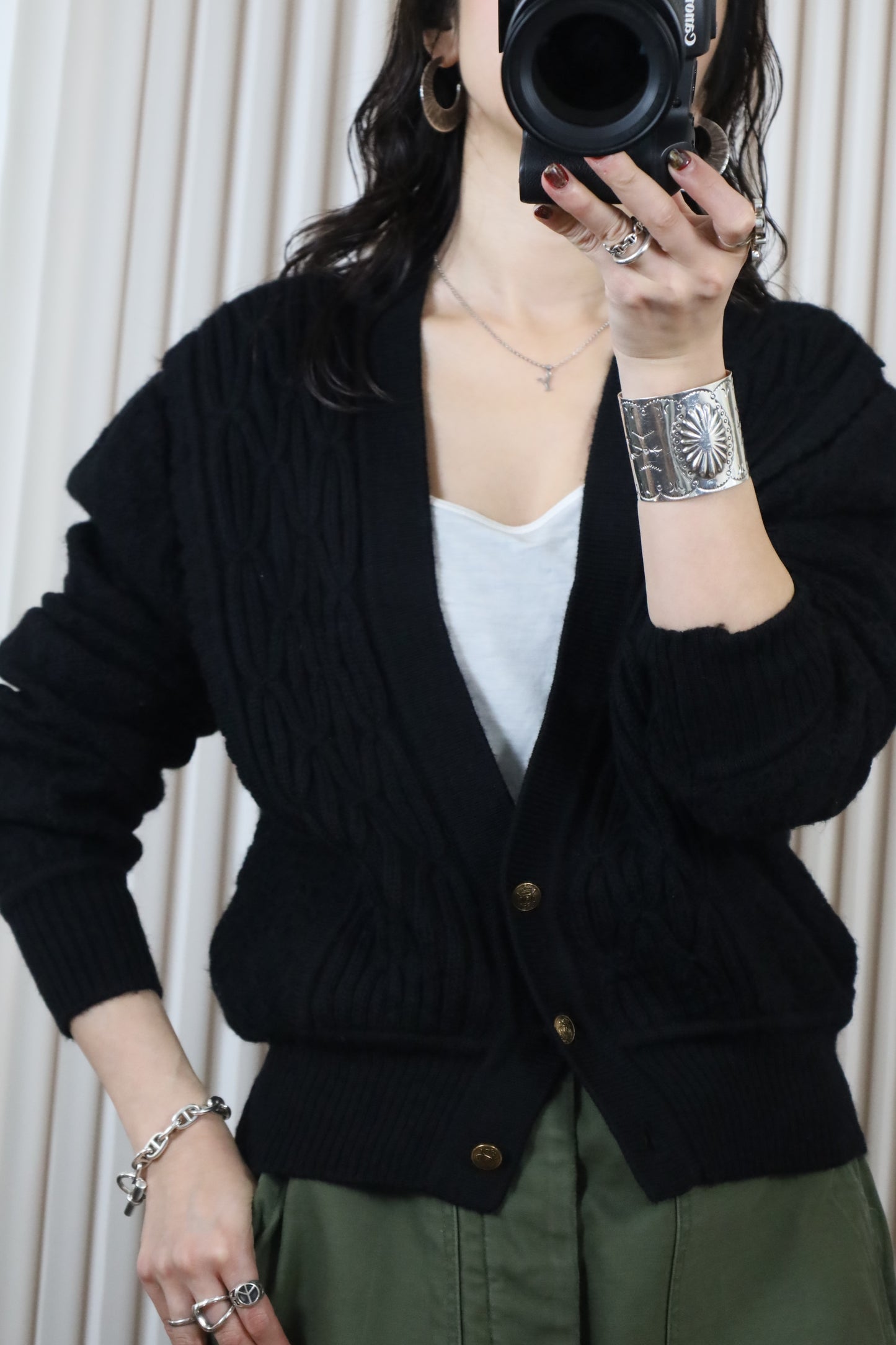 L71 / 1990's Ki Clayton Gold Botton Cable Cardigan