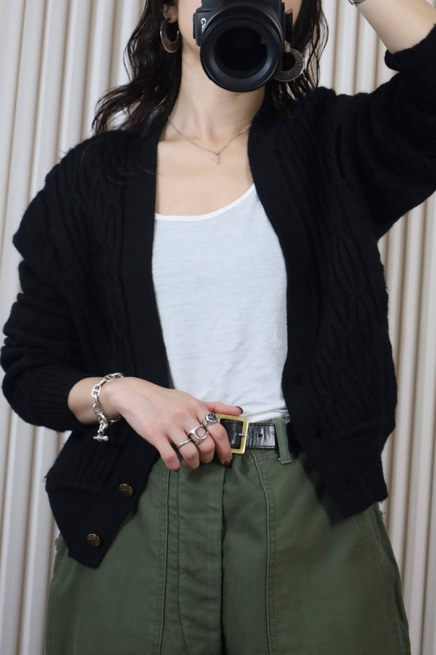 L71 / 1990's Ki Clayton Gold Botton Cable Cardigan