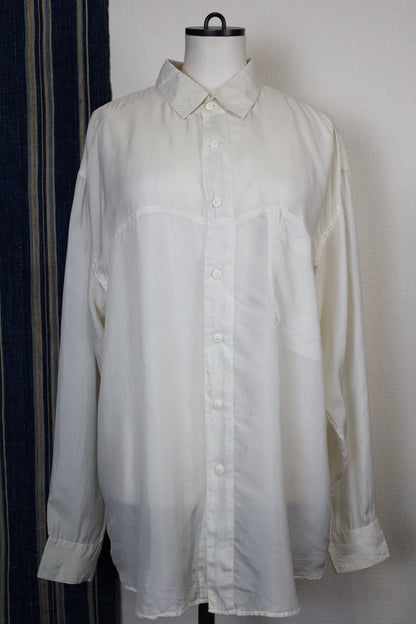 B125 / 1990's OLD FUZI ILKS WHITE SILK SHIRT