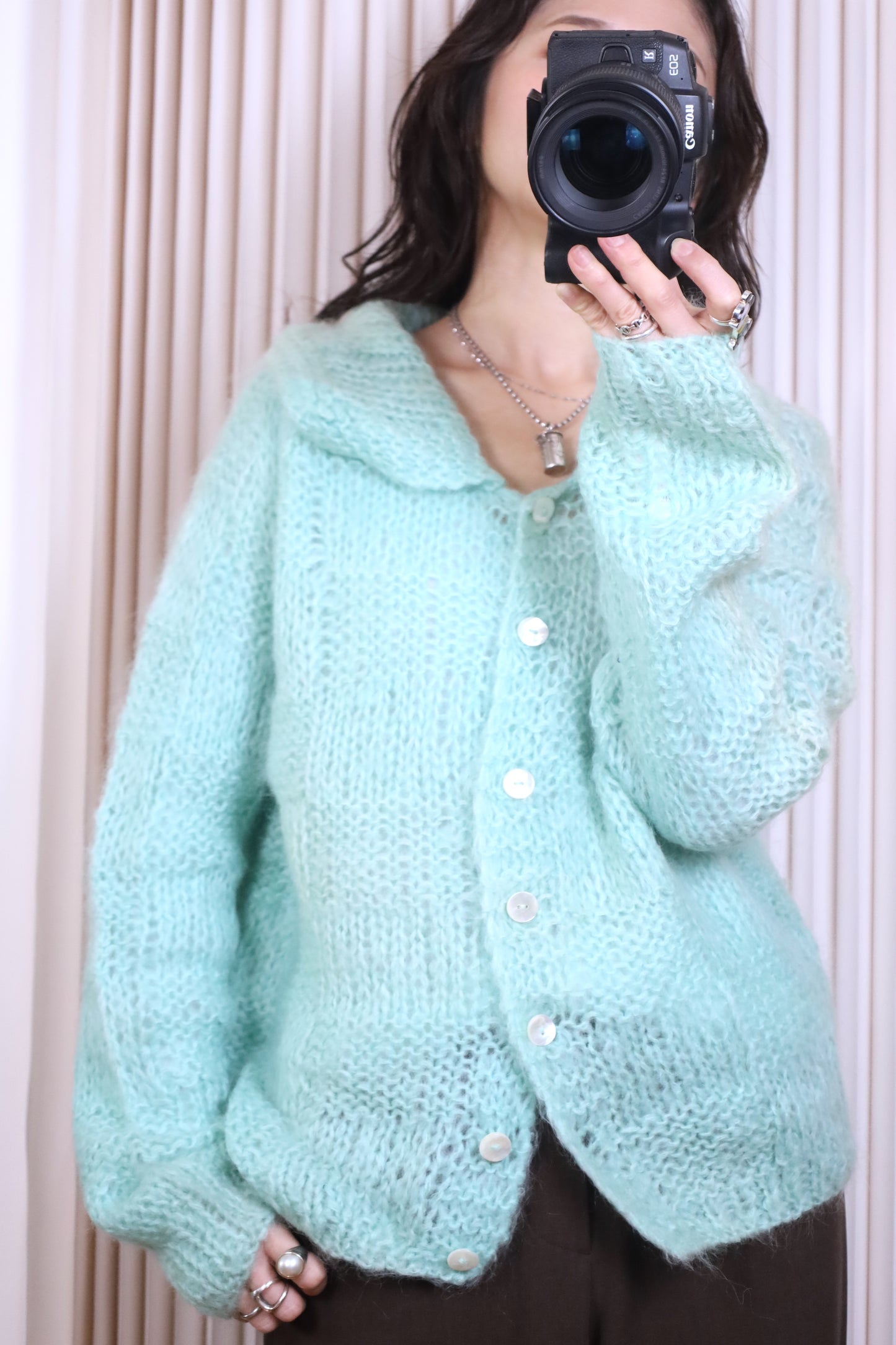 914 / UNKNOWN wool mohair fabric HAND KNIT