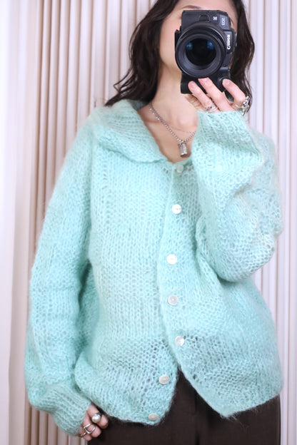 914 / UNKNOWN wool mohair fabric HAND KNIT