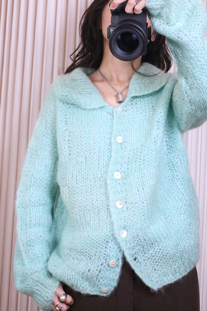 914 / UNKNOWN wool mohair fabric HAND KNIT