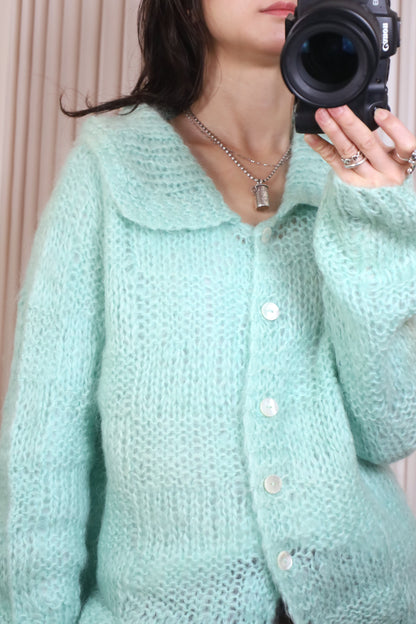 914 / UNKNOWN wool mohair fabric HAND KNIT