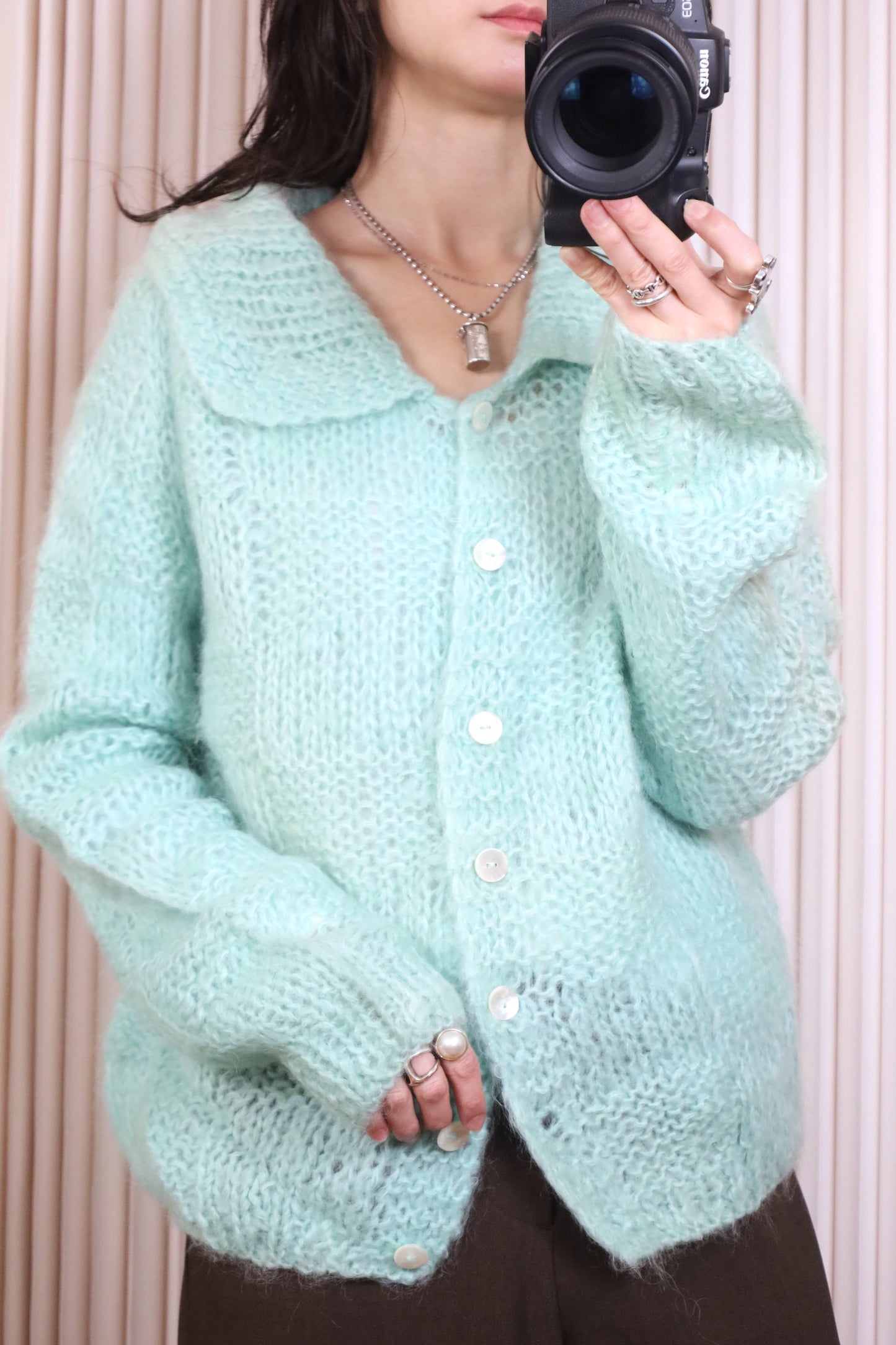 914 / UNKNOWN wool mohair fabric HAND KNIT