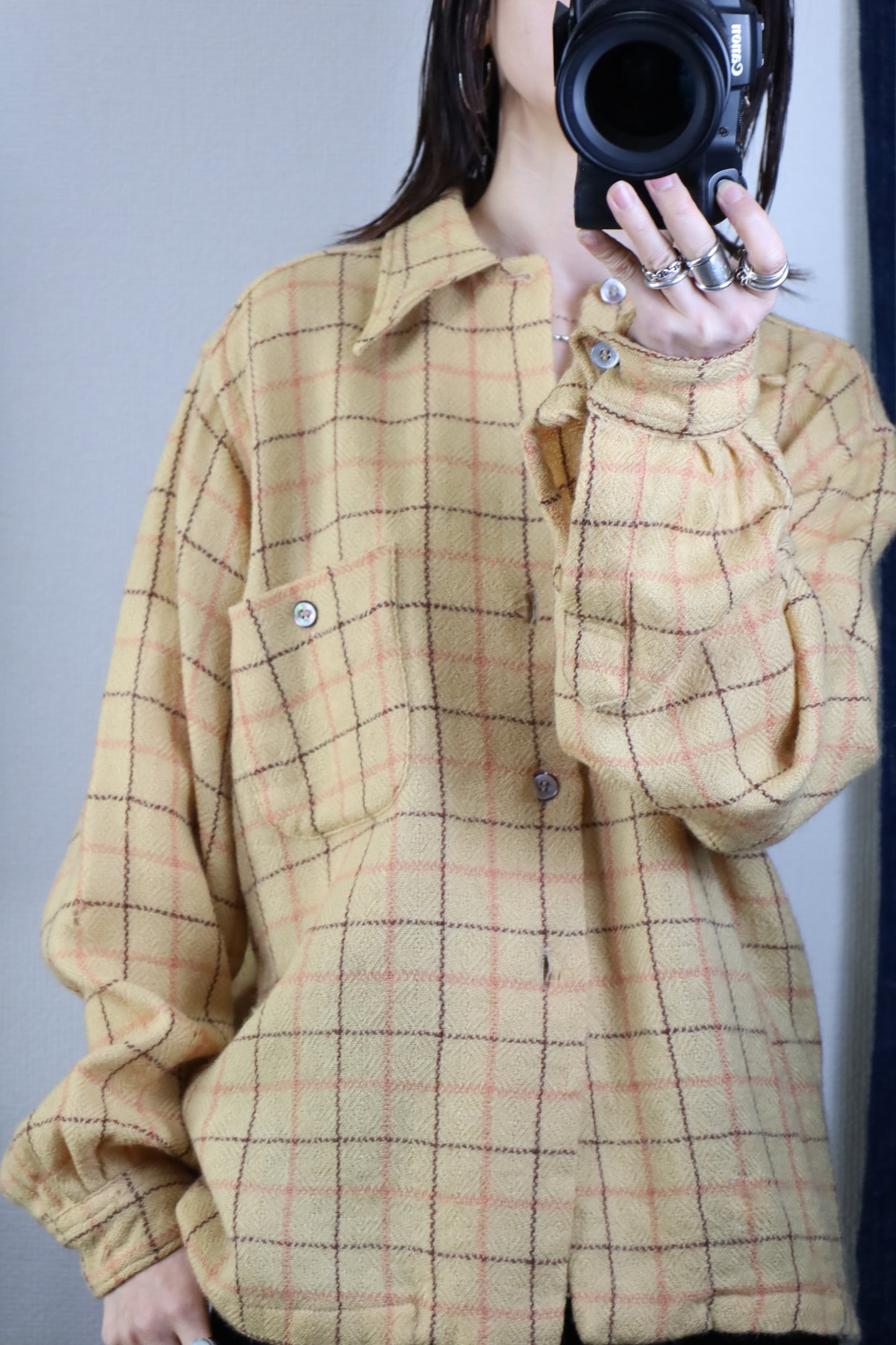 B135 / 1970's Vintage Customneedle Tailoring Wool Check Shirt