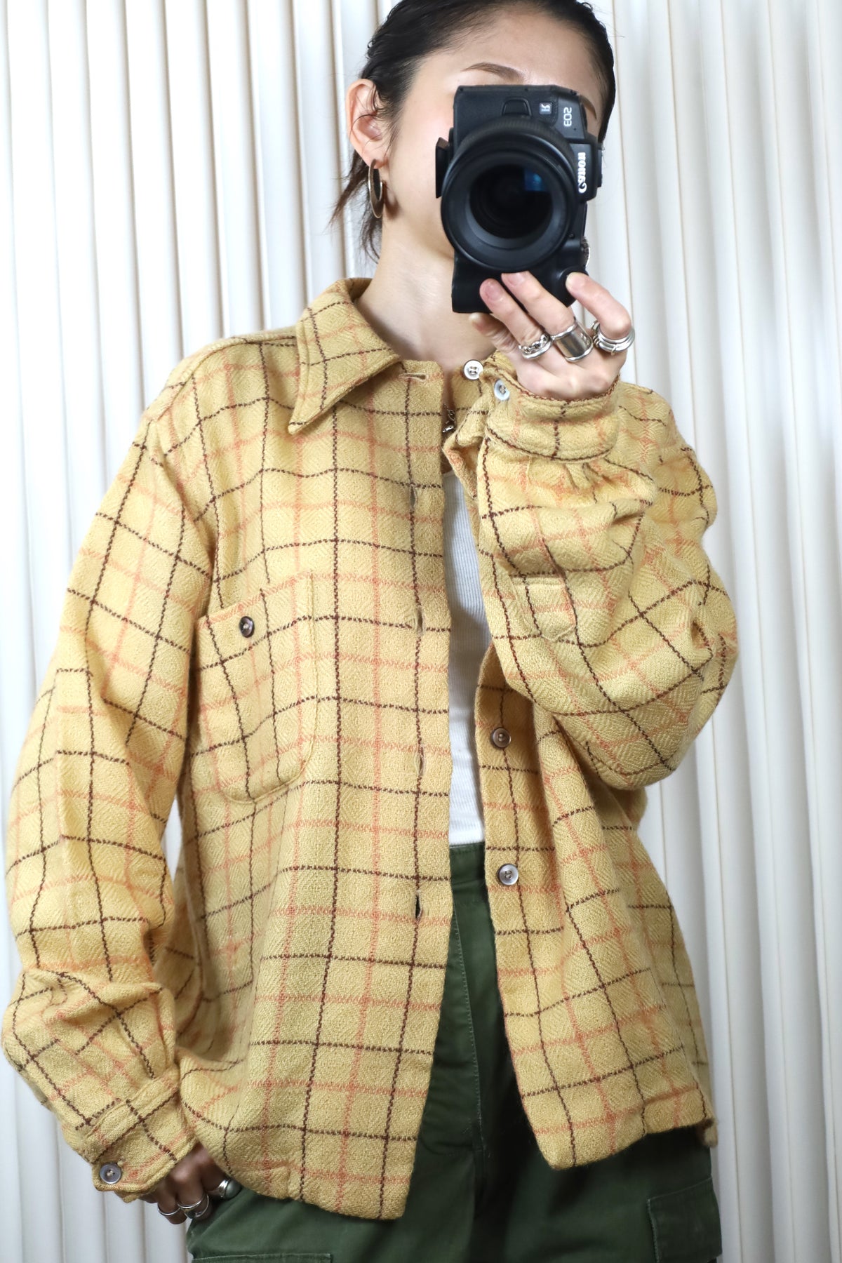 B135 / 1970's Vintage Customneedle Tailoring Wool Check Shirt