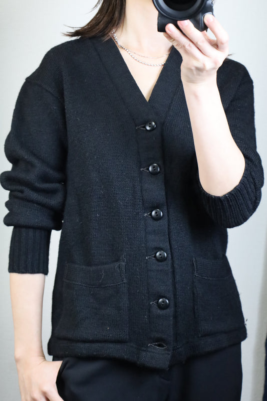 B172 / 1950's Vintage Lamb Knit PURE WOOL Black Cardigan