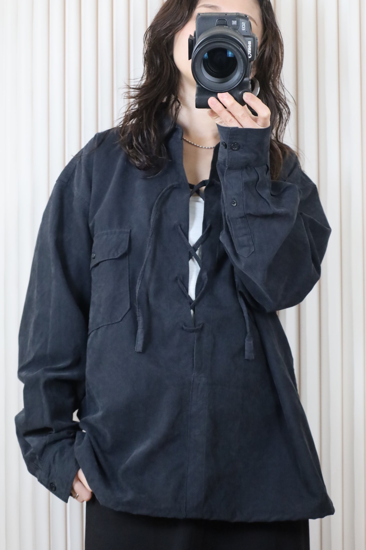 C1013 / early2000's UNTIED remake lace up fake suede shirt