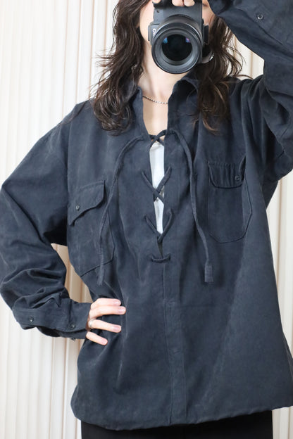 C1013 / early2000's UNTIED remake lace up fake suede shirt