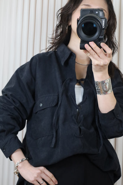 C1013 / early2000's UNTIED remake lace up fake suede shirt