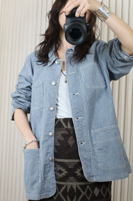 Z384 / early2000's SAG HARBOR hickory stripe coverall jacket