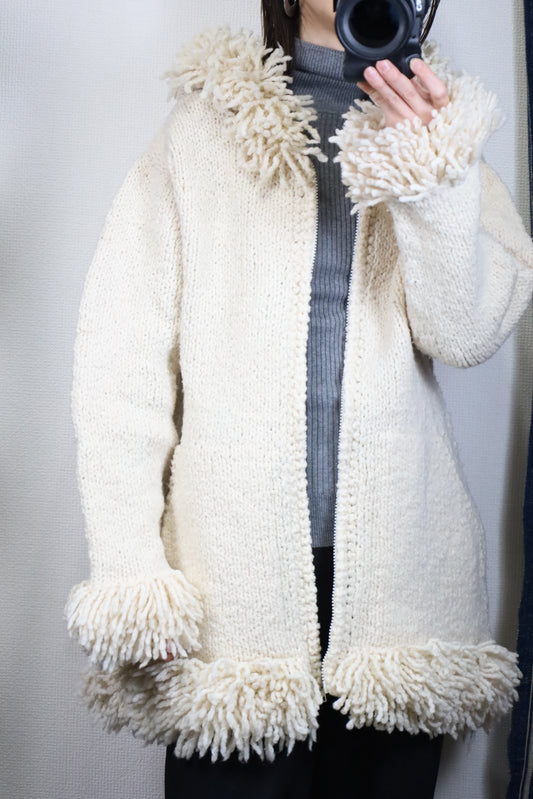 Z474 / 1980's OLD WORLD FOLK ART Fringe Fooded Coat