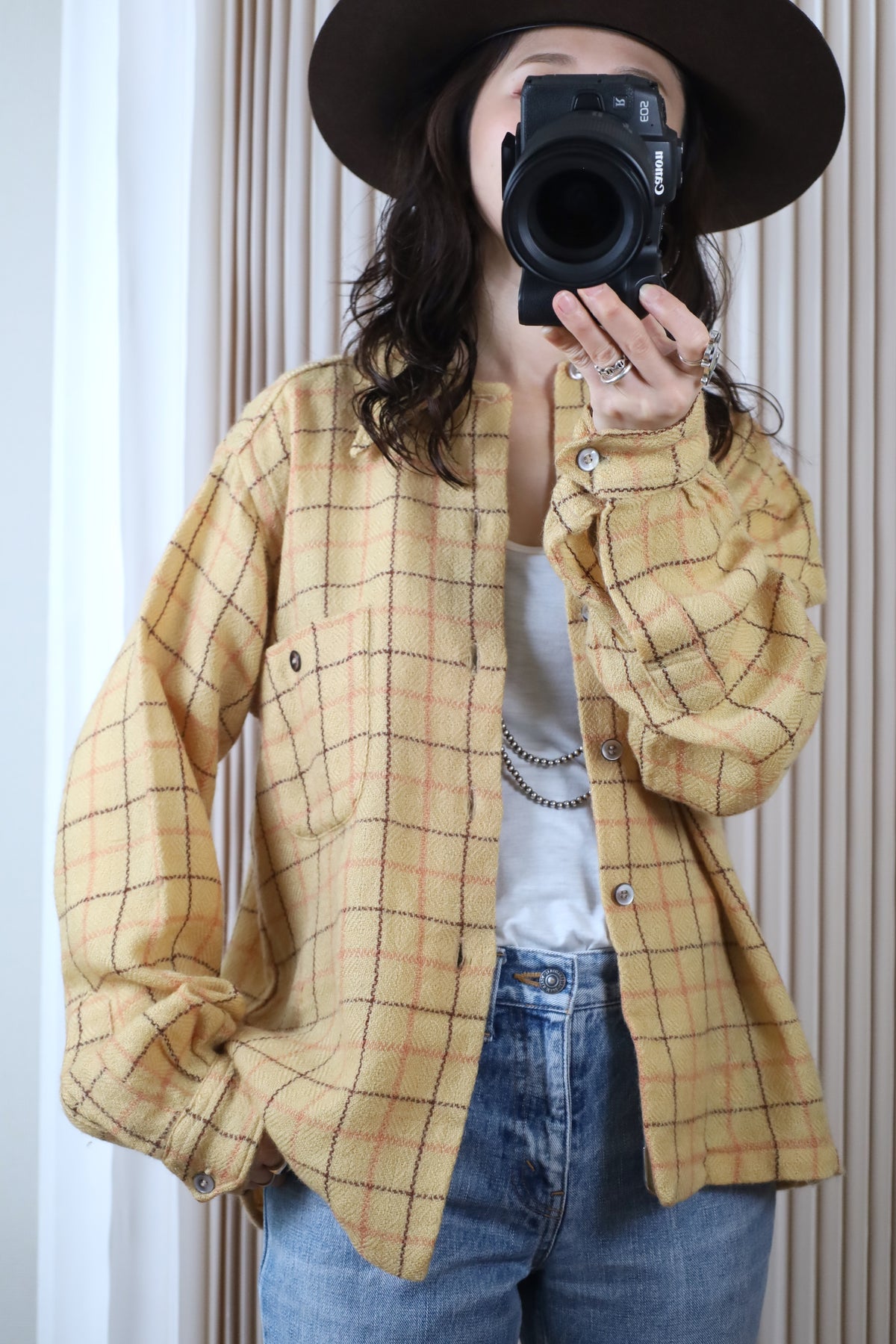 B135 / 1970's Vintage Customneedle Tailoring Wool Check Shirt