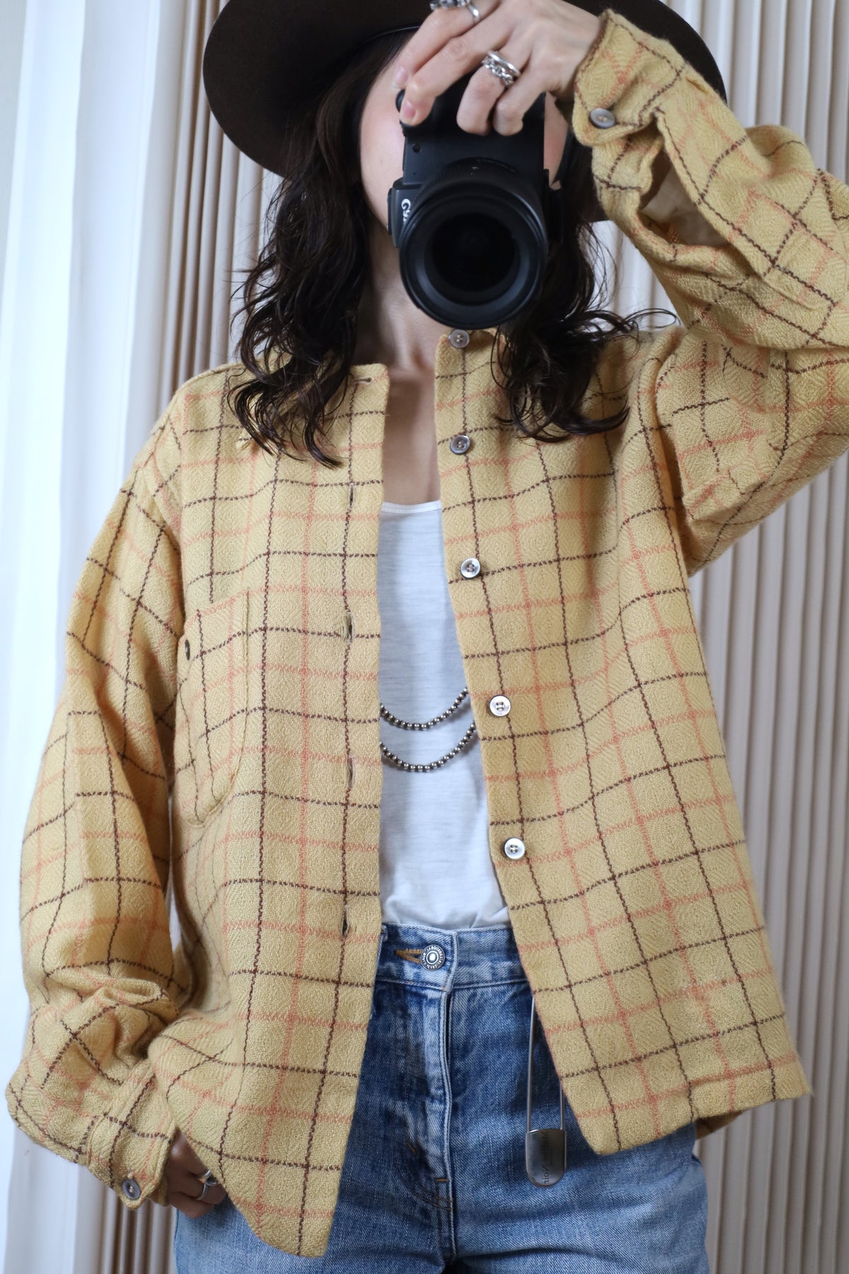 B135 / 1970's Vintage Customneedle Tailoring Wool Check Shirt