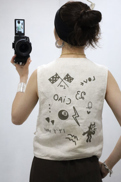 HOWIE embroidery linen vest (beige)