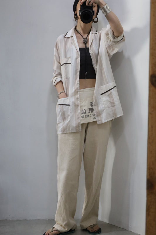 D420 / 1990's PYJAMA KIM HUONG stripe pajama shirt