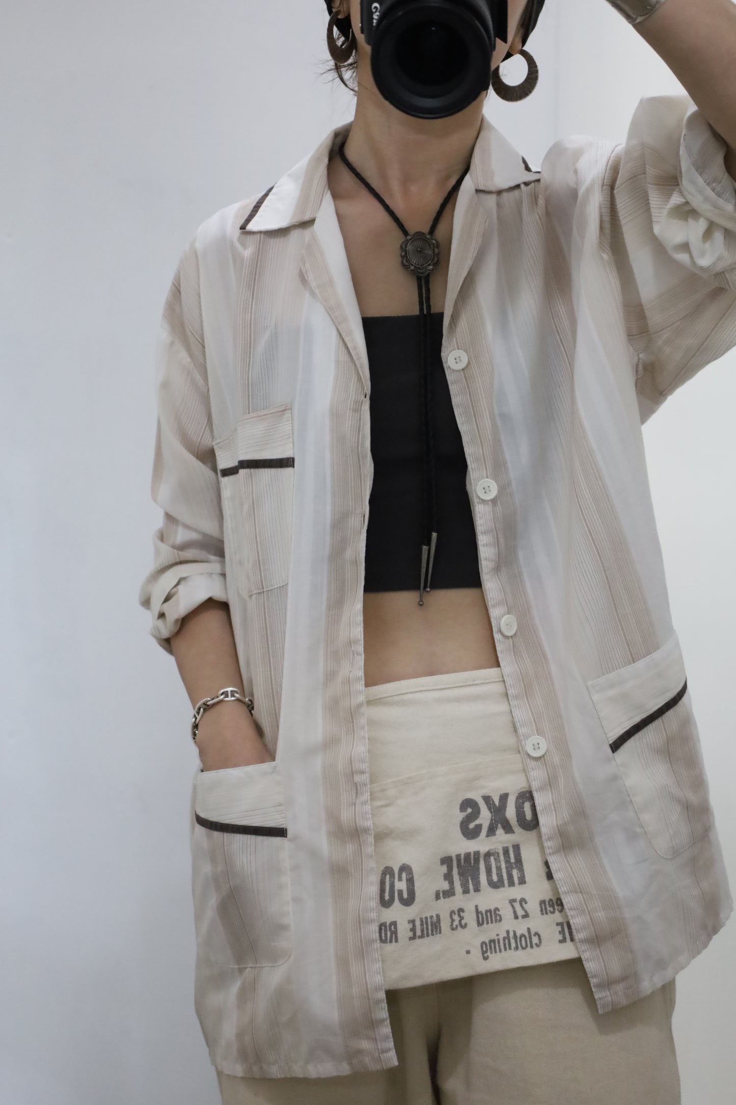 D420 / 1990's PYJAMA KIM HUONG stripe pajama shirt