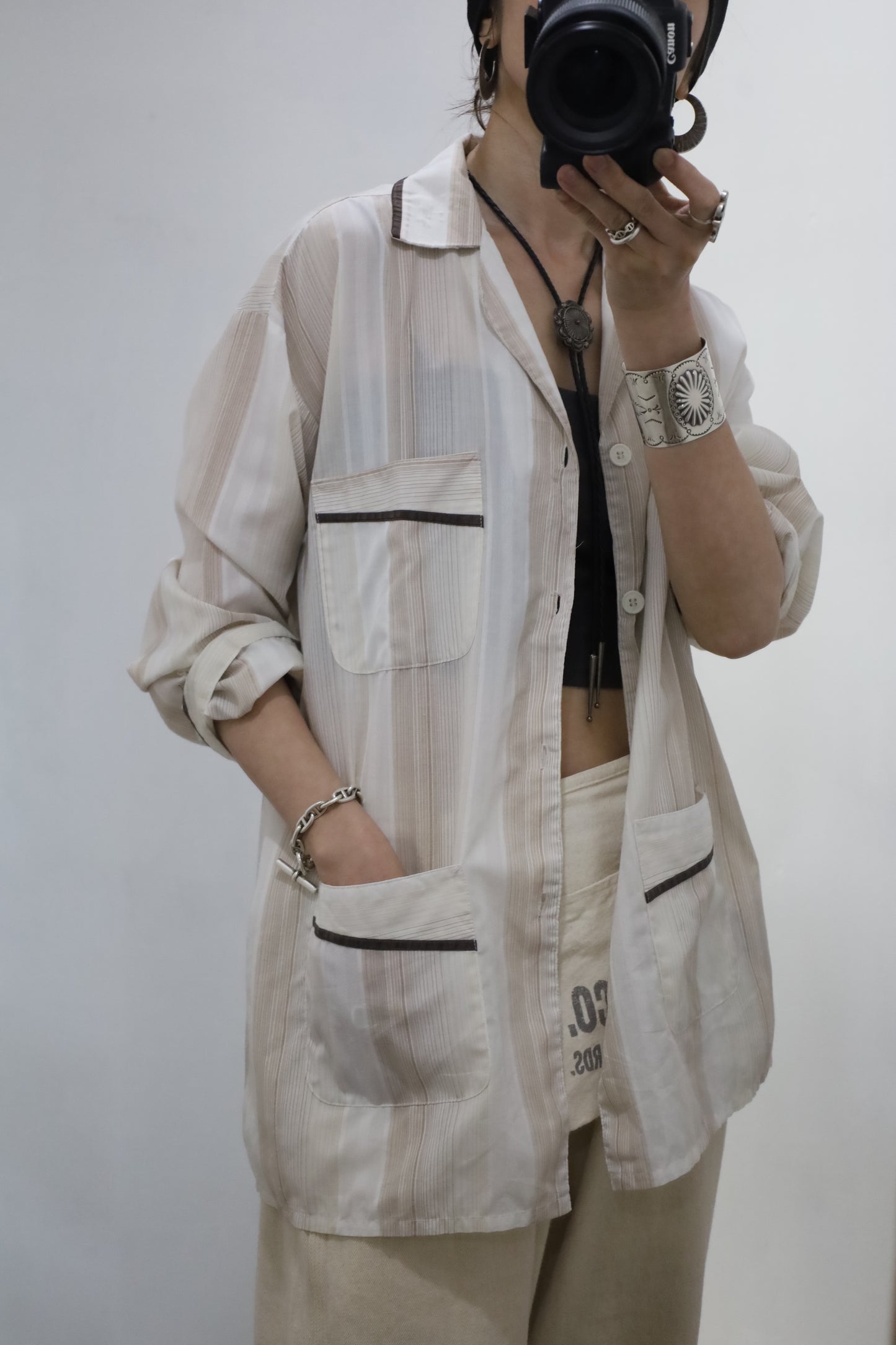 D420 / 1990's PYJAMA KIM HUONG stripe pajama shirt