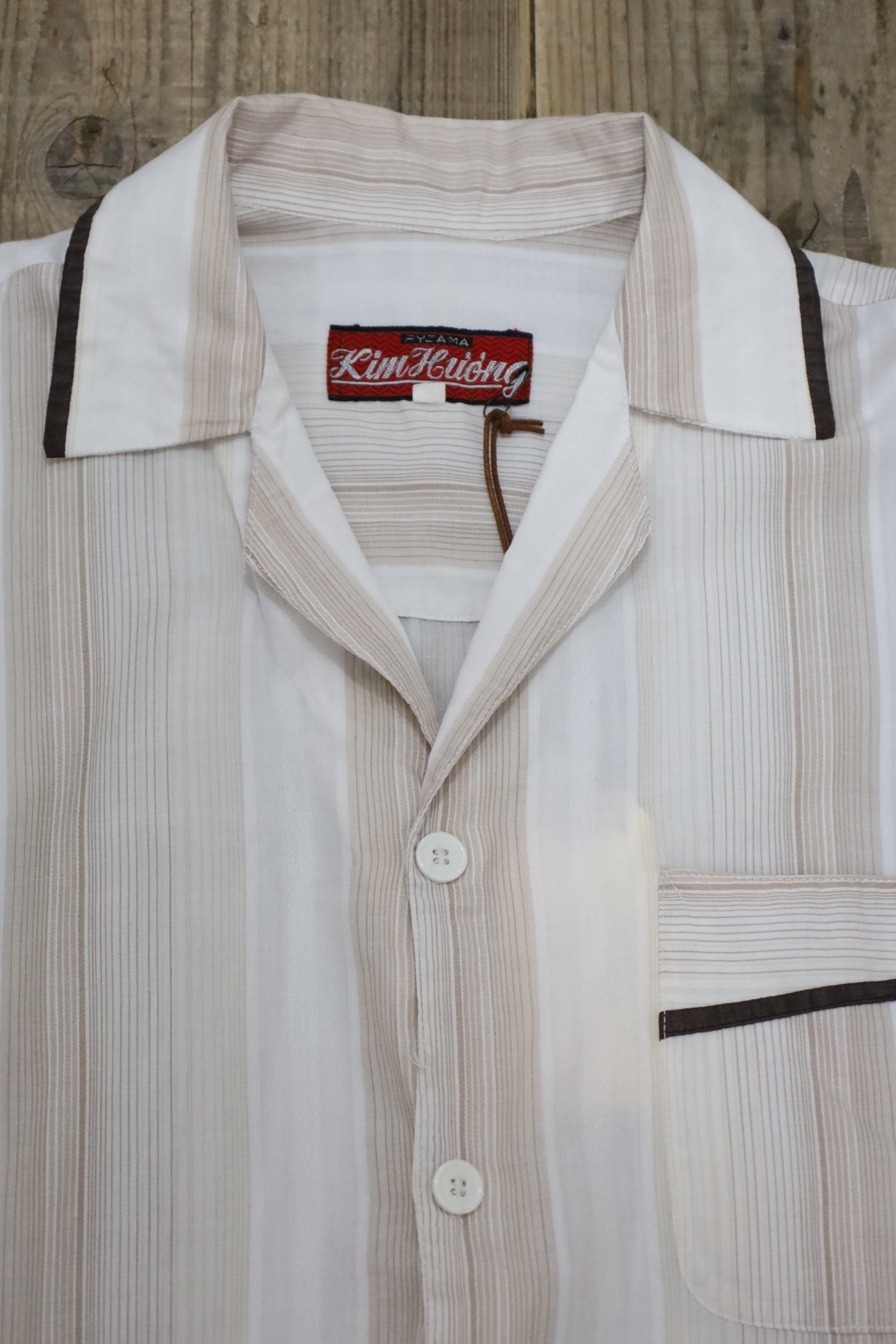 D420 / 1990's PYJAMA KIM HUONG stripe pajama shirt