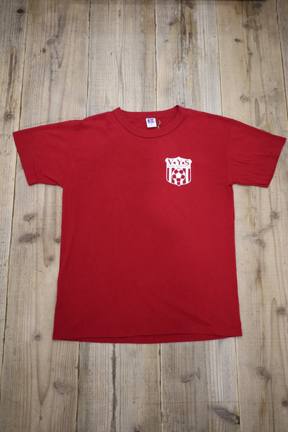 E529 / 1990's OLD RUSSELL ATHLETIC Print Tee VYS