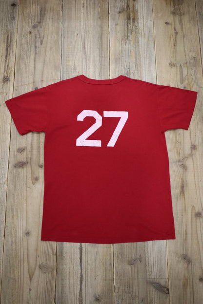 E529 / 1990's OLD RUSSELL ATHLETIC Print Tee VYS