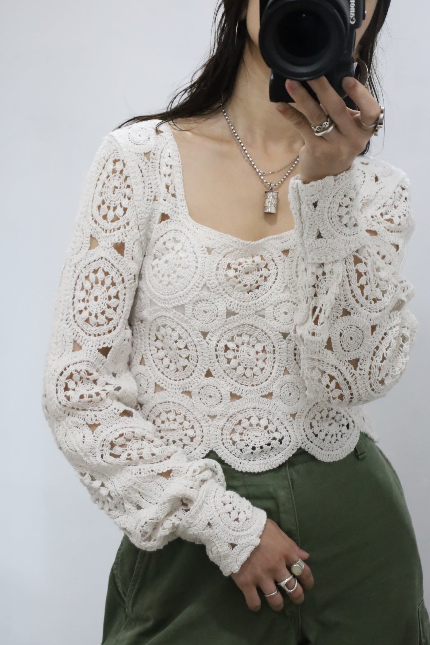 E699 / UNKNOWN USED crochet knit tops
