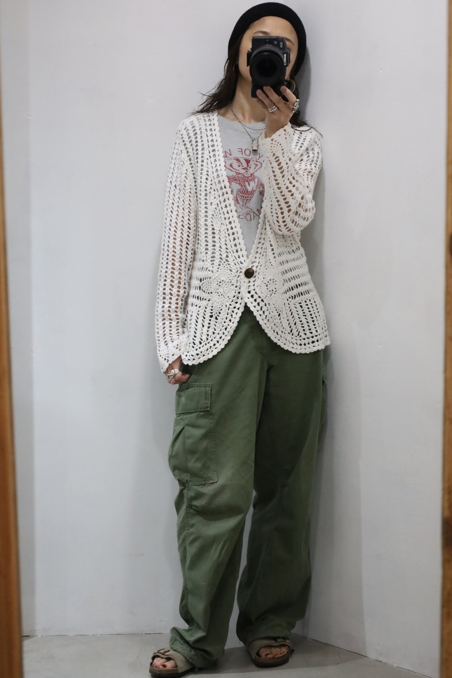 A841 / UNKNOWN USED crochet knit cardigan