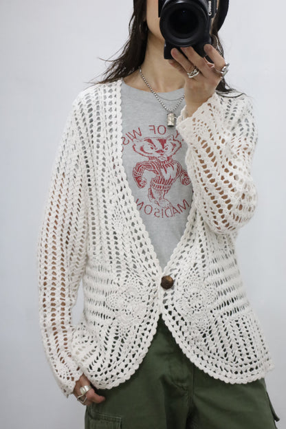 A841 / UNKNOWN USED crochet knit cardigan