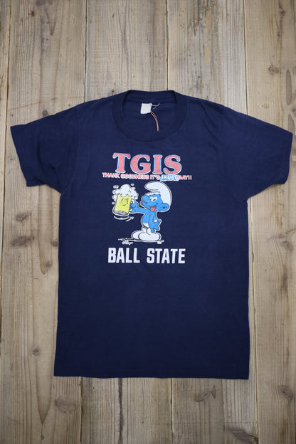 E752 / 1980's Velva sheen TGIS smurf print tee