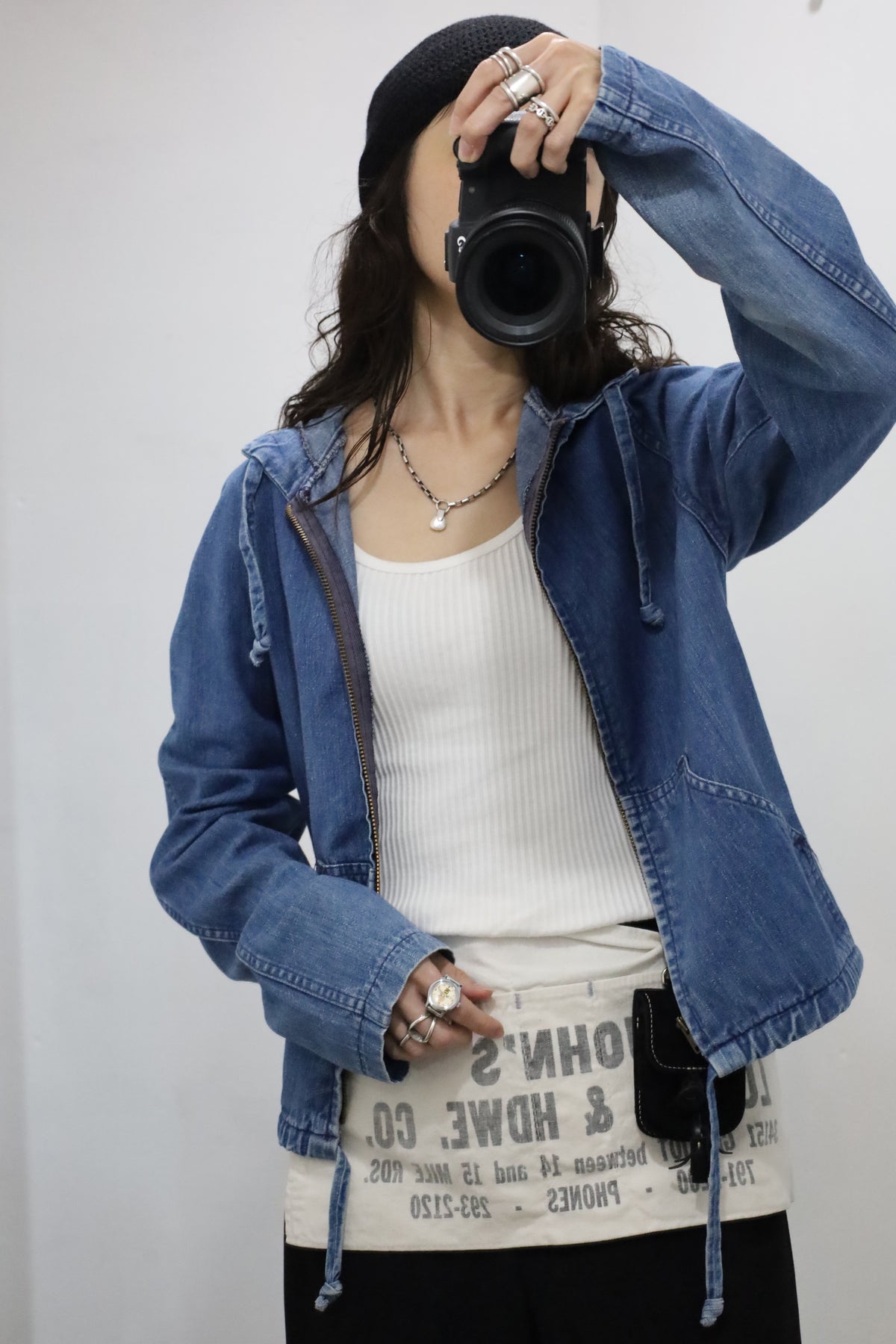 Z715 / 1990's CREAM JEANS denim hooded jacket