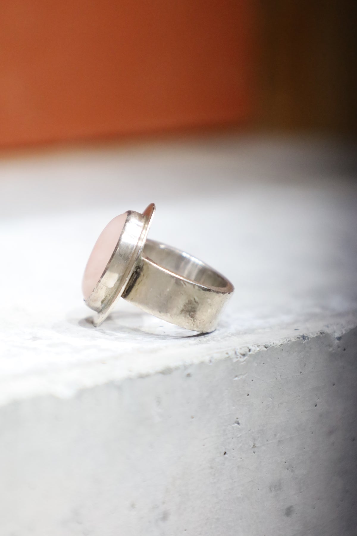 silver ring  rose quartz